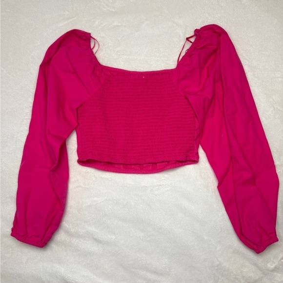 Japna Pink Puff Sleeve Crop Blouse - Picture 2 of 3